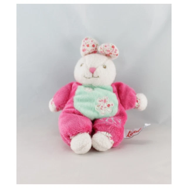 Doudou semi plat lapin rose vert TOODO 18 cm - 13405