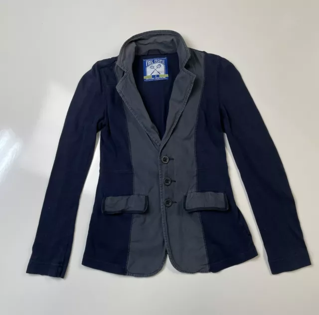 Free People Women’s Jacket Size 2/Small Knit Blazer 100% Cotton Blue
