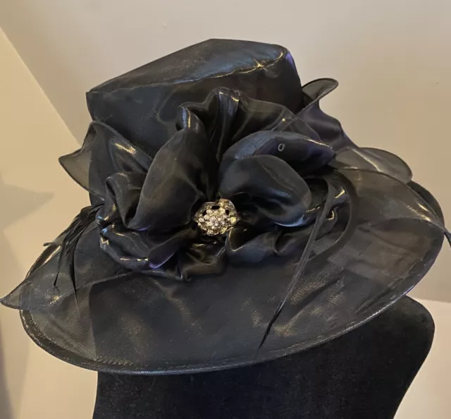 Black Organza Dress Hat Womens Formal For Wedding, Party, Church,Kentucky Derby