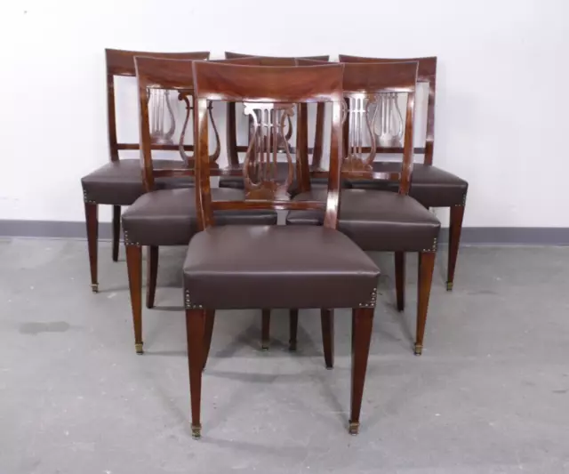 6 antike Biedermeier Stühle mit Rückenlehne Harfe mit Leder gepolstert 19. Jh.