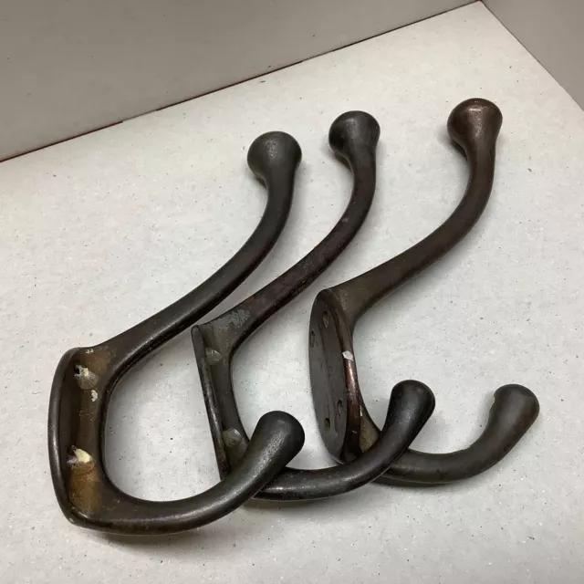 (3) Vintage Antique Farmhouse Style Coat Hanger Rustic Textured Cast Iron P126