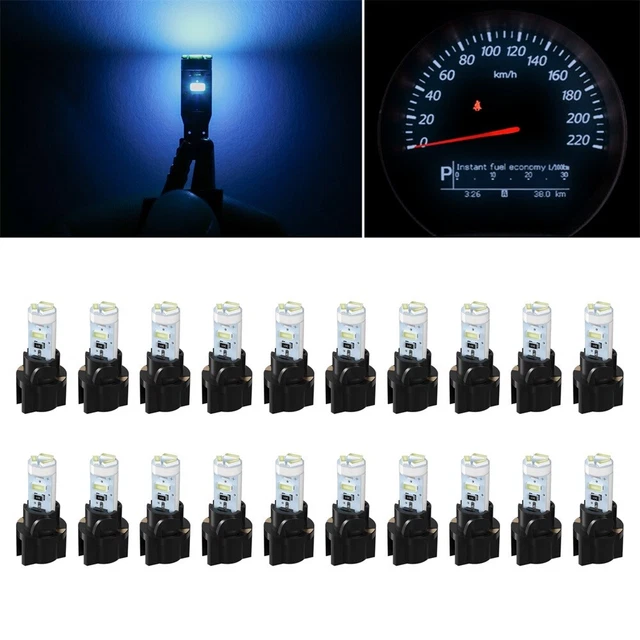 20pcs T5 Ice Blue 3014 LED Instrument Gauge Cluster Dash Light Bulbs W/ Sockets