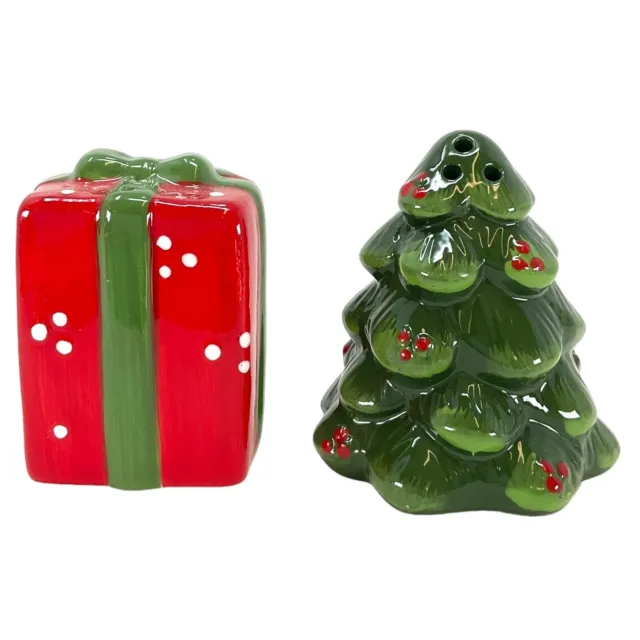 Holiday Christmas Tree and Gift Box Salt and Pepper Shaker 3 Inch
