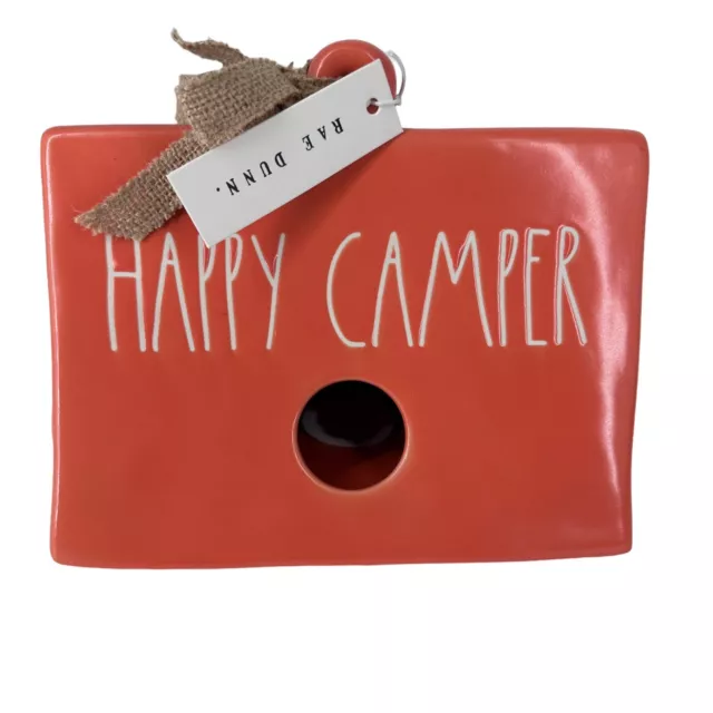 Rae Dunn Orange Ceramic HAPPY CAMPER Tent Birdhouse NEW