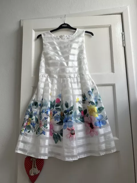 Girls M&S Summer White Occasion Floral Dress, Age 13-14 Next Wedding Party Hols