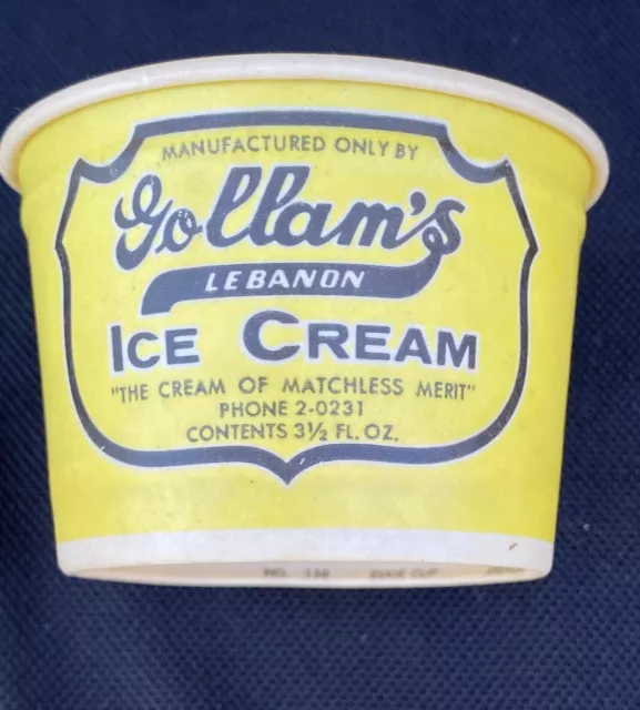 50 Waxed Paper Cups GOLLAMS ICE CREAM Lebanon PA new old stock