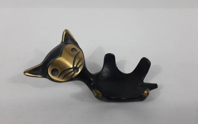WALTER BOSSE CAT Egg Cup Vtg Mid Century Austria Brass Ring Holder