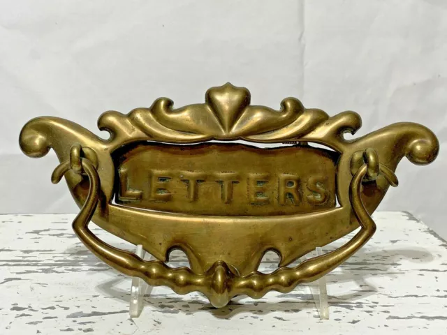Antique Brass Letter Slot Door Knocker Mailbox Ornate Architectural (4C)