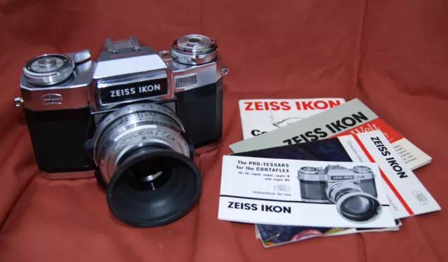 Zeiss Ikon Contaflex Super B Compur-X Film Camera w/50mm f2.8 Lens and Booklets