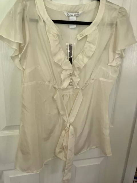 Eduardo Blanco Silk White Short sleeve Buttoned front Womens Blouse Top Shirt M