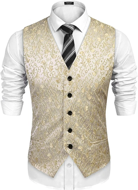 COOFANDY Mens Paisley Dress Suit Vest Floral Victorian Slim Fit Tuxedo Waistcoat