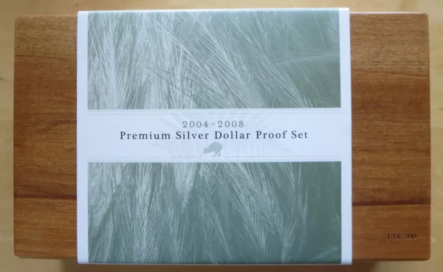 Neuseeland Kiwi 5x 1oz 1$ Silber Premium Proof Set 2004 - 2008 New Zealand PP