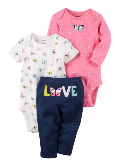 Carters Infant Girls Butterfly Love Baby Outfit 3 Piece Bodysuits & Leggings