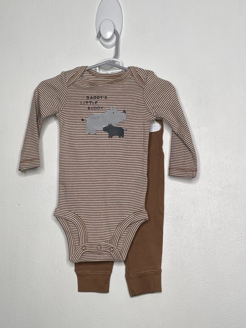 Carters 2 Pc Rhino Set Baby Size 3 M Striped One Piece & Pants Brown NWOT