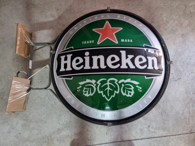 Insegna Luminosa Pubblicitaria Bifacciale Birra Heineken completa con staffa