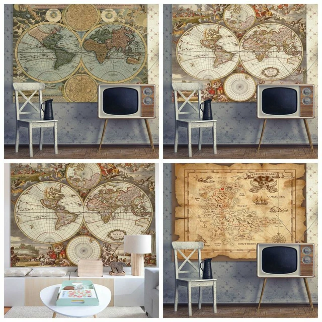 Old World Map Wall Hanging Bedroom Tapestry Background Rug Blanket Decor Carpet