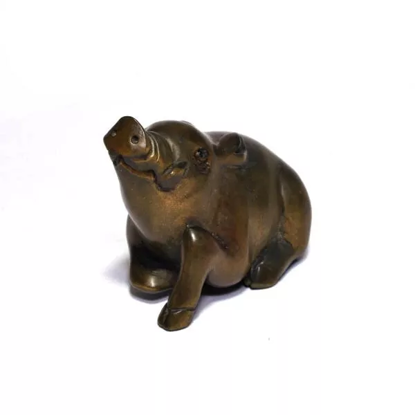 Netsuke Antique Boar Signed Japanese Boxwood  vintage Ojime Edo Inro 8711