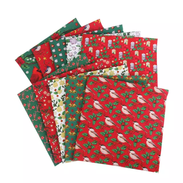 10Pc Christmas Cotton Fabric Bundles Flower Birds Bells Printed for DIY Sewing 3