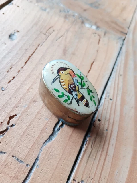 Petite Boîte à Pilules Ronde En Bois Vintage - Décor Paysage, Vissée, Brun, 1 Compartiment