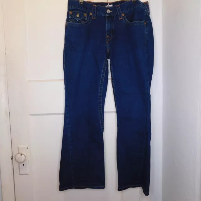 True Religion Mens 34 Jeans Joey Flared Distressed Dark Wash Y2k Usa Made