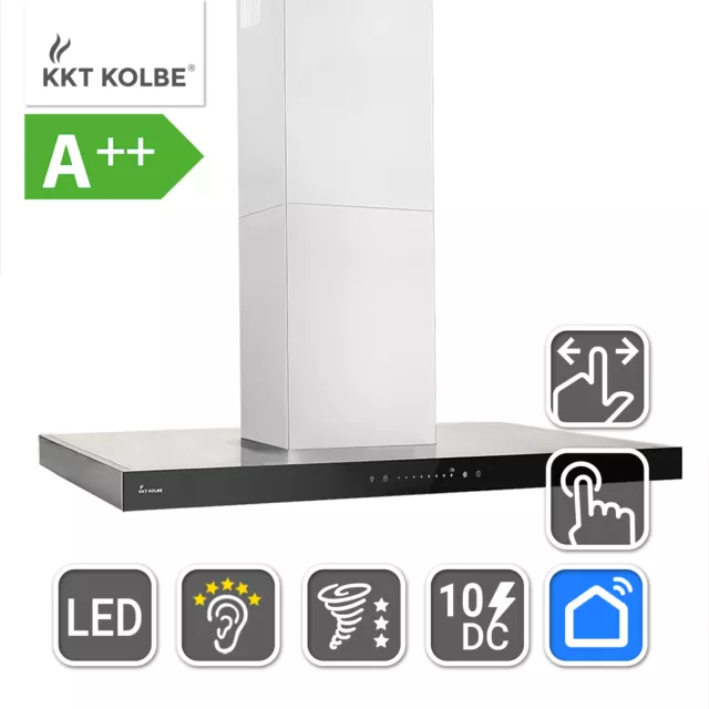 Dunstabzugshaube, Inselhaube, 90cm, Edelstahl, schwarz WLAN Nachlaufautomatik