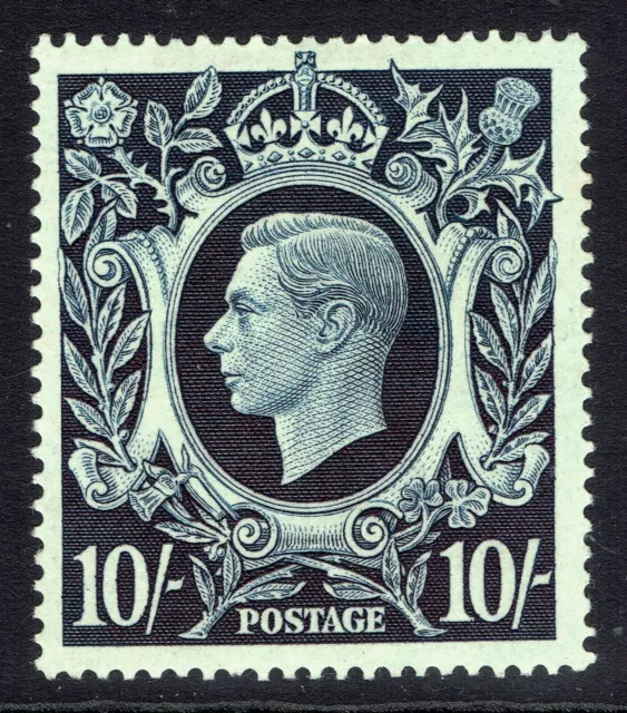 GB KGVI SG478 - 10s DARK BLUE - 1939 ARMS HIGH VALUE - MH FINE MINT