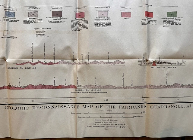 1913 Geological Reconnaissance Map of the Fairbanks Quadrangle Alaska