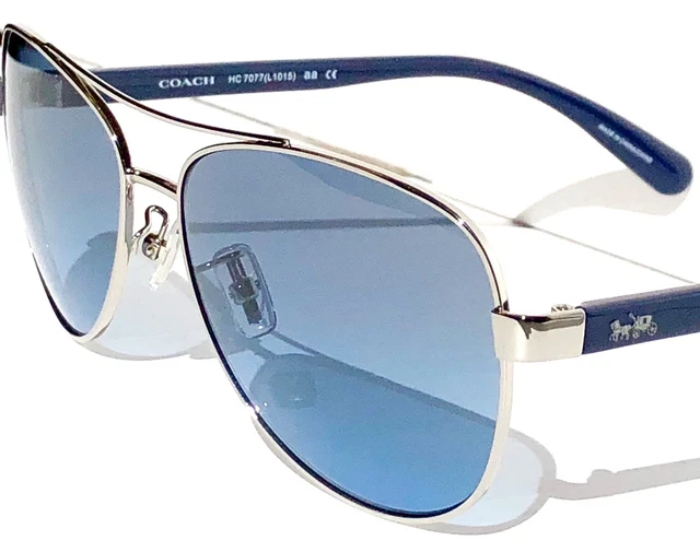 NEW* COACH HC7077 SILVER & Blue 58mm Aviator Blue Lens  display picture 3
