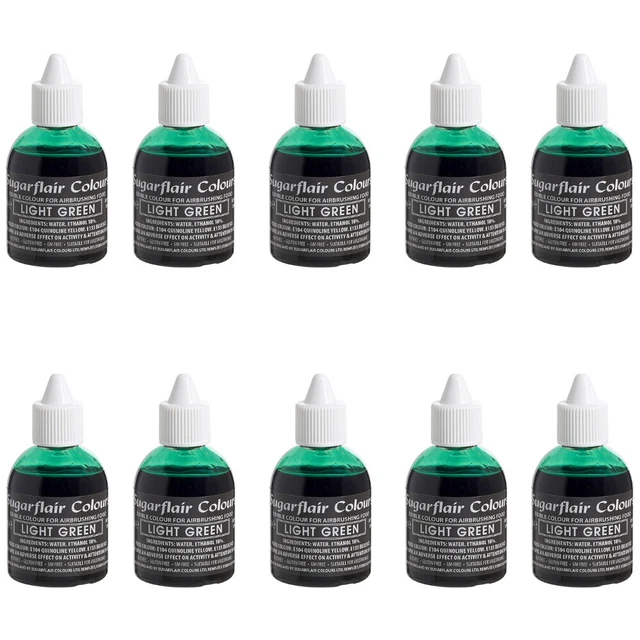 10 x Sugarflair LIGHT GREEN Edible Food Colour Liquid Airbrush Cake Decorating