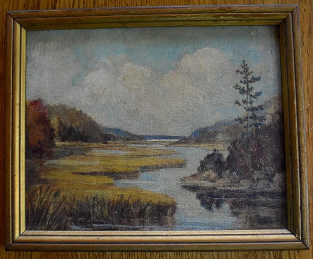 画材 aoi oil painter 1940s Japanese Landscape Silk Painting Signed 17