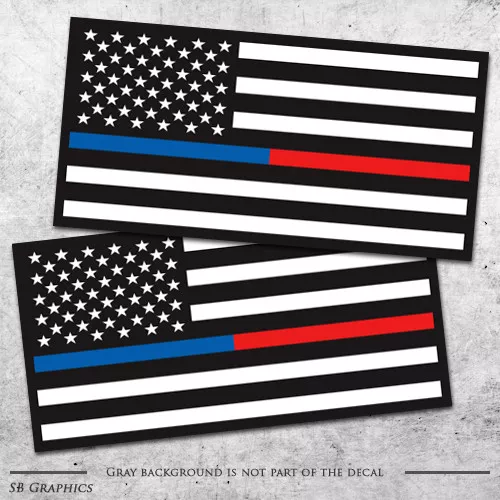 2x Thin Blue and Red line flags / firefighter / sticker / police / officer / law 3