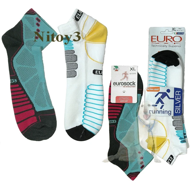 Eurosock Sprint Silver Running Socks-Below Ankle/Low Cut Height Men XL 2/pk