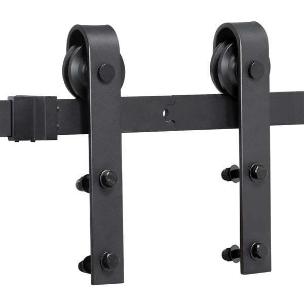 Antique Flat-tip Design Black Steel Single-door 6.6 Ft Sliding Track Barn Door