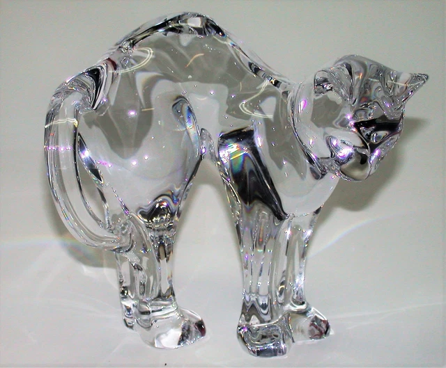 Baccarat Signed Crystal France w/ Box "Pouncer" Cat ~ 5" L x 4.75" H X 3" D