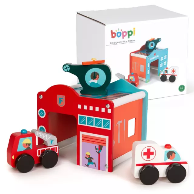 Wooden Toy Garage Fire Station Hospital Helipad Kids Engine Truck Ambulance
