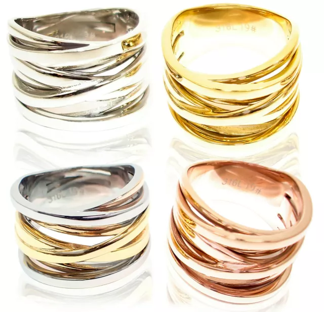 Edelstahlring Damen Partnerring 15mm Ring Fingerring rosé silber gold Tricolor