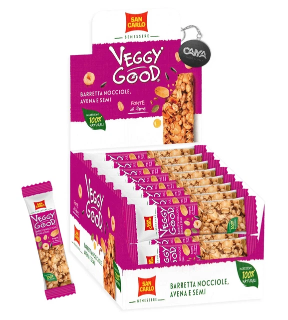 San Carlo Veggy Good Barretta Vegana Nocciole, Avena e Semi Box 16x32g +Portachi