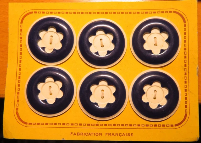 Lot De 8 Boutons Anciens En Lucite Style Vichy Jaune - 1,3 Cm - Occasion
