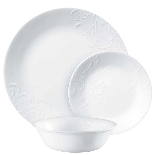 CORELLE MADELINE EMBOSSED, 12 Piece, White, Dinnerware Set 37.57