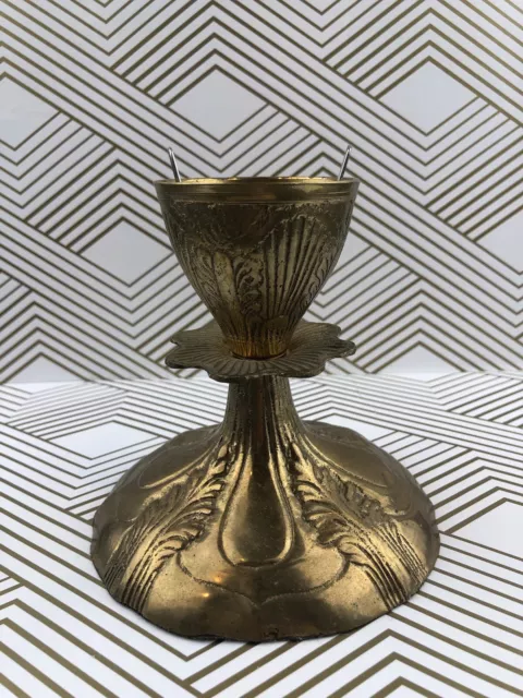 Brass Ornate Candle Holder Flower Floral Leaf