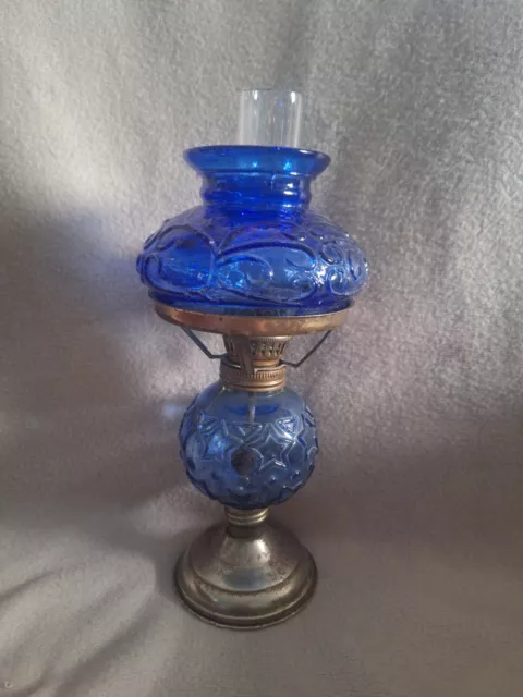 Vintage Cobalt Blue Complete Glass Oil Lamp