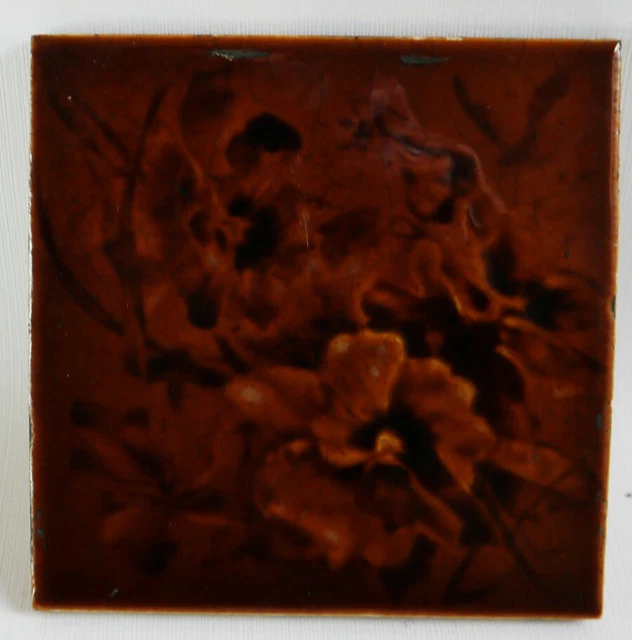 Good Pansy Design  6" x 6" Antique Intaglio Relief Majolica Tile