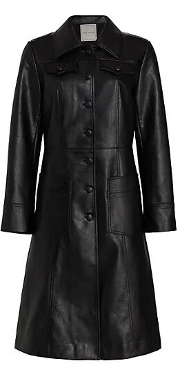 NWOT ELIE TAHARI Faux Vegan Pebbled Leather Trench coat Jacket Longline S $425