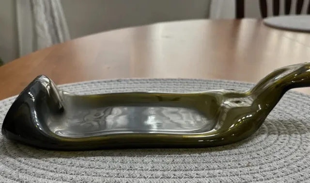 Melted Green  Glass Wine Bottle Cheese Tray 11 1/2”x4 7/8” Handmade Unique Gift