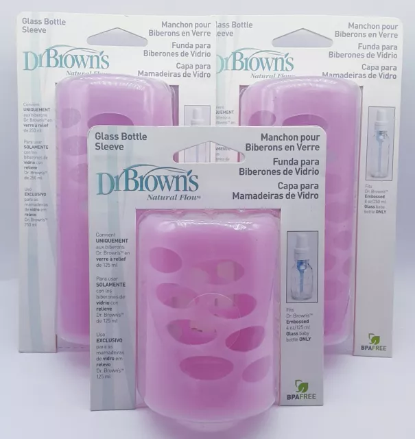 NOS Dr. Brown's Pink Silicone Protective Glass Bottle Sleeves 8oz & 4oz LOT of 3