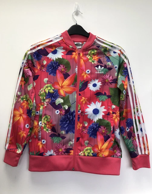 Adidas Pink Floral Full Zip Track Jacket Age 13-14 Yrs