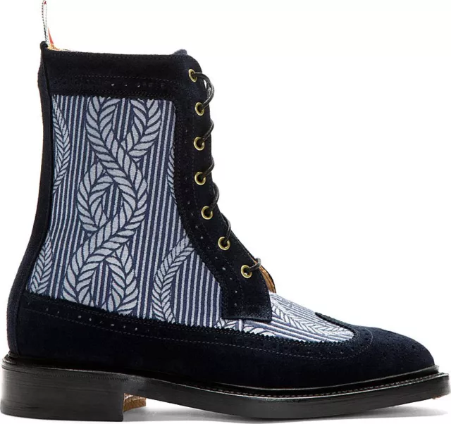 Thom Browne Wingtip Blue Suede Anchor Rope Lace Up Boots US 12 UK 11 NWB