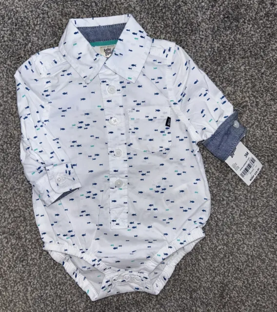 Bnwt Oshkosh B'gosh Fish Button Front Shirt Bodysuit 3 Months Rrp $28 Sold Out