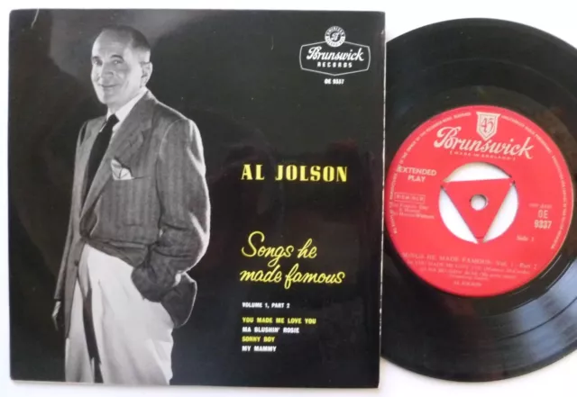 Al Jolson Songs He Made Famous Vol 1 Part 2 EP Brunswick OE9337 EX/EX 1957 Songs