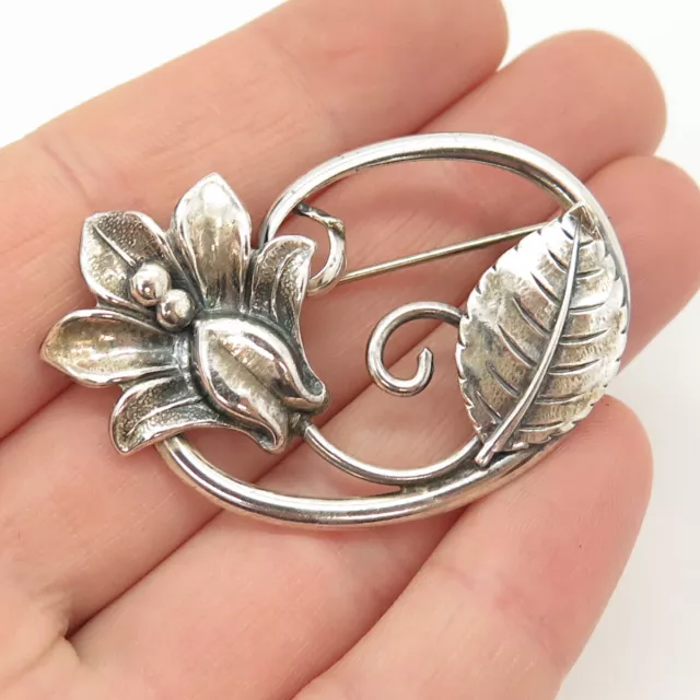 925 Sterling Silver Vintage Jewelart Floral Leaf Design Pin Brooch